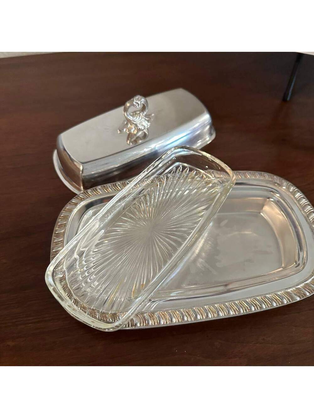 Vintage FB Rogers Silver Co 1905 Silverplate Butter Dish Glass Insert 8 Inch